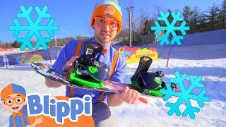 Learning How To Snowboard With Blippi | Winter Holiday Videos For Kids