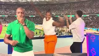 Michael Johnson & Denise Lewis celebrates GB Josh KERR 1500 metres GOLD MEDAL