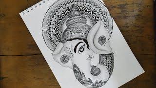 How to draw Mandala art of Lord Ganesha | Zentangle art | Doodle art | Easy face drawing