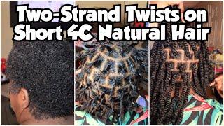 Two Strand Twists with Extensions on Short 4C Natural Hair (rubber band method)