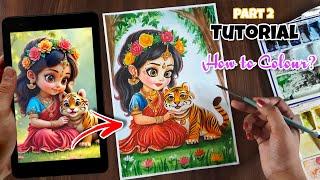 Cute Maa Durga Drawing, Maa Durga Drawing tutorial, coloring Tutorial PART 2