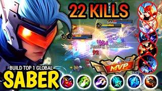 22 KILLS SABER  MODE SENYAP,, Build Top 1 Global Saber,, MLBB