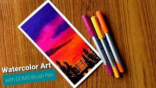 Evening Scenery and Bridge Watercolor Drawing With DOMS Brush Pen / Art and Travel