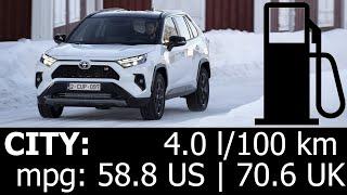 Toyota RAV4 Hybrid AWD-i 2023 2024 CITY fuel consumption economy real test mpg l/100 km traffic jam