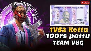 1 VS 2  KOTTU 100 RUPEES PATTU  VBG EMPIRES  ||FREE FIRE LIVE IN TELUGU #freefirelive #free fire