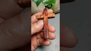 ASMR Wood Carving: Handmade Wooden Cross Pendant with Stunning Finish!#shorts