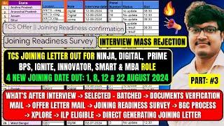 TCS ALL LATEST IMP UPDATE, INTERVIEW RESULTS MASS REJECTION, OFFER LETTER, JOINING READINESS SURVEY