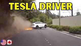 Tesla Driver Goes Onto Sidewalk