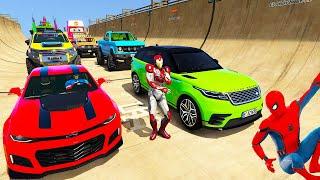 SPIDERMAN CARS Color BLOCKS Ramp SEA Challenge ! SUPERHERO HULK Epic New Stunts Racing CAR - GTA V