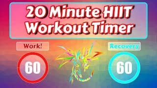 20 Minute HIIT Workout Timer - Intervals: 60 Work / 60 Recovery - No Music