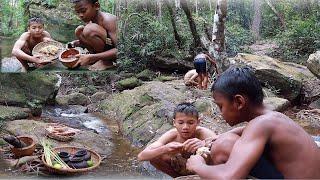 Savy Tube -Finding food in Jungle meet the Chickens on stone near the waterfalls