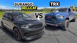 950HP Dodge Durango SRT Hellcat drag races 900hp Single Cab Ram TRX!