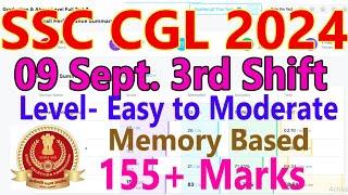 SSC CGL Memory Based Paper 9th Sep 2024 Shift 3 | SSC CGL Tier 1 Exam Analysis 2024 Today Questions