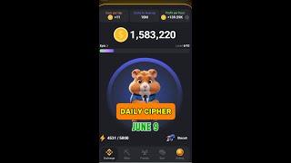 New Daily Cipher June 9, 2024! Get Today's 1M  Rewards in Hamster Kombat  #gamerewards #crypto