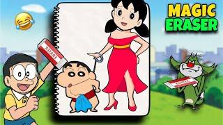 Shinchan and Nobita Erase Everything  Very Funny Delete Puzzle