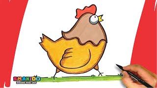 How To Draw a Chicken For Kids |  Easy Chicken Drawing and Coloring Step by Step Tutorial