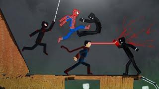 Spider-Man Superman and Miles Morales VS Crime on Plane in People Playground