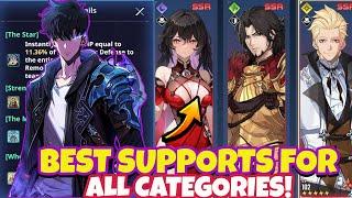 BEST SUPPORTS FOR SUNG JINWOO BROKEN DOWN BY CATEGORY! [Solo Leveling: Arise]