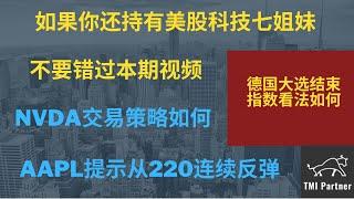 【美股分析】如果你还持有美股科技七姐妹，不要错过本期视频！德国大选成埃落定！NVDA英伟达的交易策略如何？AAPL苹果提示从220连续反弹！点击下方网站链接获得更多投资信息！