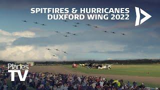 Awesome 'Duxford Wing' massive formation of Spitfires and Hurricanes Battle of Britain Air Show