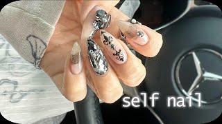 self nail | 뾰족한 쉐입엔  블랙이지! (네일샵원장의 셀프네일, 과하지 않게 블랙네일하기, 스와로브스키 풀스톤네일, 드릴제거, 네일케어, 아몬드쉐입, 슈블링 이달의아트)