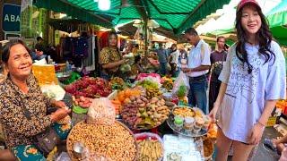 Cambodian Food Market 2024 - Walking Tour 4K - @Boeung Trabek fresh Market Street Food