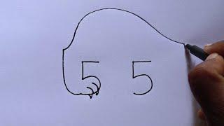 Lion Drawing With 55 Number | Lion Sketch Drawing Easy | Lion Drawing From Number