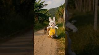 #plushbunny #bikeride #cutescene #forestroad #fuzzyfun #joyfulrid #labubu