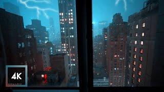 Thunderstorm and Rainy Night in New York City, Open Window City Soundscape for Sleep and Study