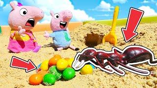 Spielzeug Video für Kinder. Die Naschkatze-Ameise. Video mit Peppa Wutz und Schorsch