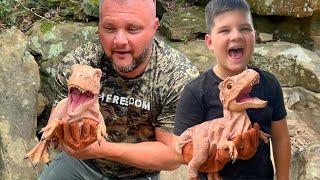 DINOSAUR HUNT with CALEB and DAD! We Found a BABY T-REX with Mom!