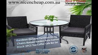 Gardeon Outdoor Furniture Dining Chairs Rattan Garden Patio Cushion Black 3PCS Tea Coffee Cafe Bar S