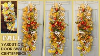 FALL YARDSTICK DOOR SWAG CENTERPIECE GARLAND WREATH DIY BUDGET FRIENDLY CRAFTS FALL ARRANGEMENT