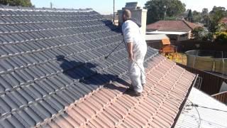 Painting Terracotta Roof Tiles Step 4 applying Dulux Paint - Able Roof Restoration