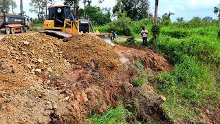 Amazing And Amazing Activities Heavy Bulldozer And Many  Dump Truck Unloading Stone Back Fill Pond