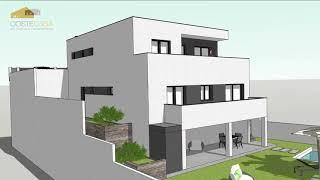 Vivienda prefabricada en Viladecans | Render 3D |256m2 | cubierta plana |  3 plantas |