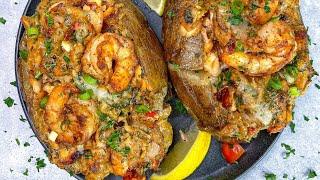 SEAFOOD STUFFED POTATOES | TWICE BAKED POTATOES WITH SALMON AND SHRIMP || FRUGALLYT