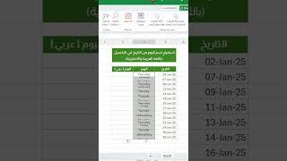 استخراج اسم اليوم من التاريخ في #Excel