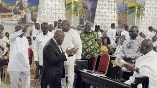 PRESIDENT AKUFO ADDO DANCES AS THE KUMASI EVANGEL CHOIR PERFORMS AT THE OTUMFUO THANKSGIVING SERVICE