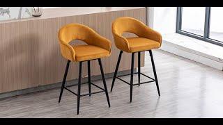 Wahson Set of 2 Breakfast Bar Chairs with Footrest Swivel Bar Stools for Home Bar, Yellow