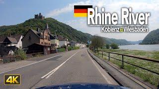 Driving along the Rhine River, Germany from Koblenz to Wiesbaden