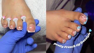 Hawaiian blue French tips🩵 | HOW TO DO ACRYLIC TOES + TOE FILL 🩵