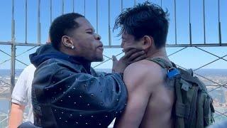 Devin Haney SMACKS & PUSHES Ryan Garcia in HEATED face off at Empire State as brawl almost happens!