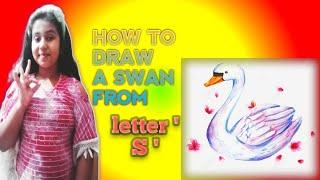 How to draw a easy swan from letter ' S '/draw with Swati