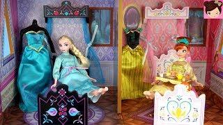 Elsa & Anna  Princess Bedroom Holiday Morning Routine -  Frozen Arendelle Castle Doll House