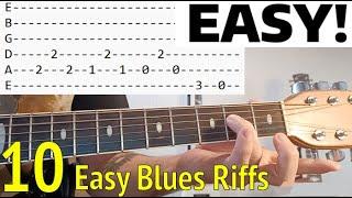 10 Easy BLUESY Blues Riffs For Beginners - Classic Riffs Guitar Lesson With Tabs