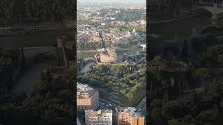 Vertical video. Rome, Italy. Tiber River. Castel Sant Angelo. Morning hours, Aerial View