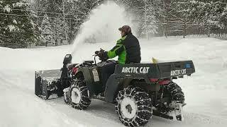 Bercomac snowblower Review and Arctic Cat TBX ATV Cleaning up 12" snow storm in Maine March 4, 2023