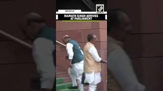 Defence Minister Rajnath Singh arrives at Parliament ahead of Budget Session