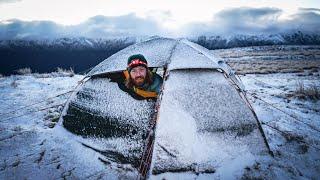 Overnight Mountain Camping In Snow And Ice Storm